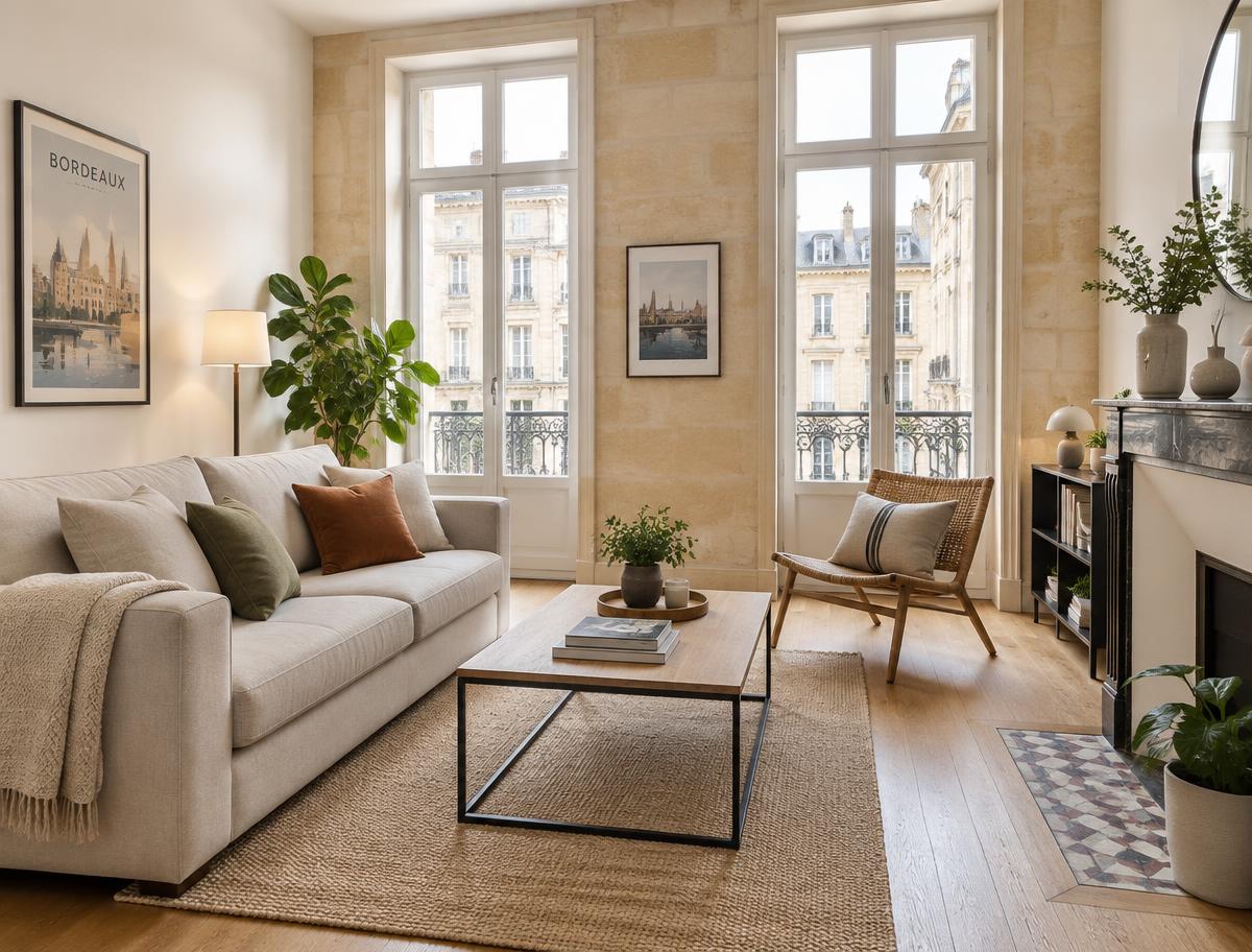 Intérieur lumineux d'un appartement bordelais