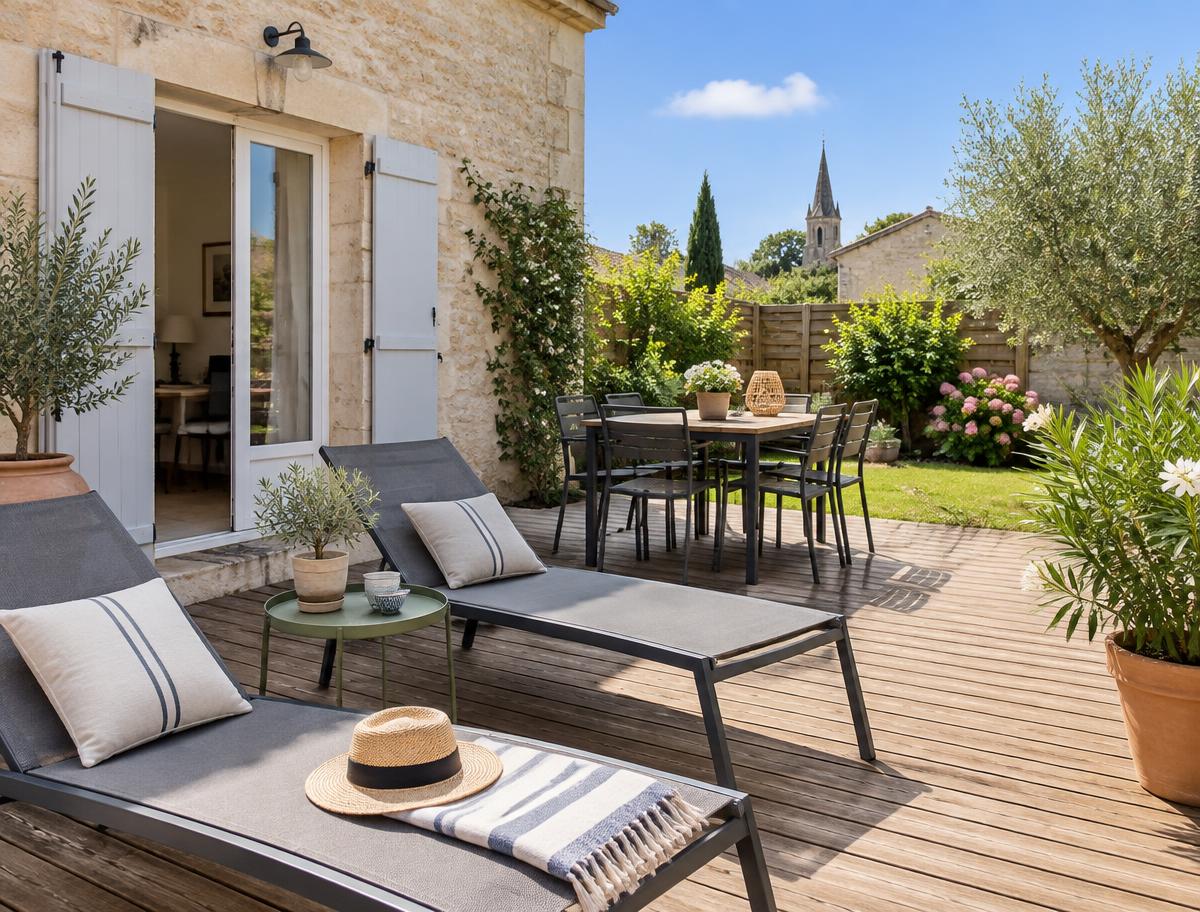 Terrasse ensoleillée d'une location saisonnière
